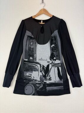 Kollontai Black Graphic Long-Sleeve Mini Dress Monochrome